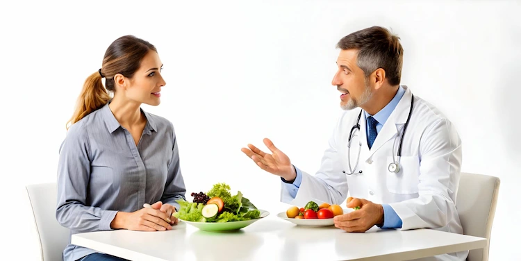 Nutricionista hablando con paciente sobre su plan de nutrición